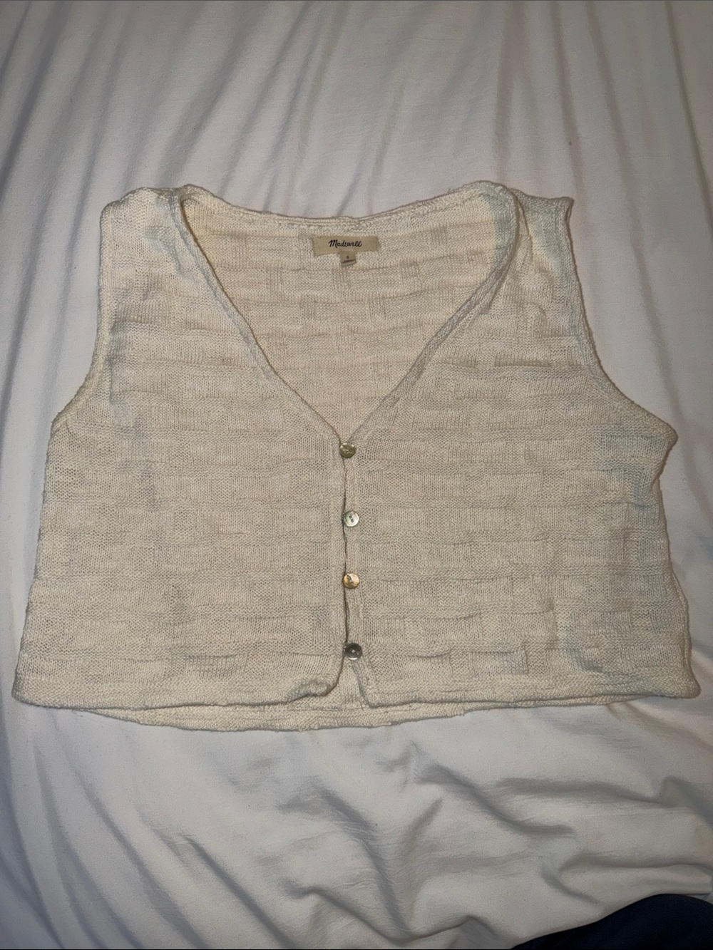 Madewell Cream Knit Cropped Button-Front Tank